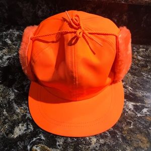 blaze orange cap with ear flaps